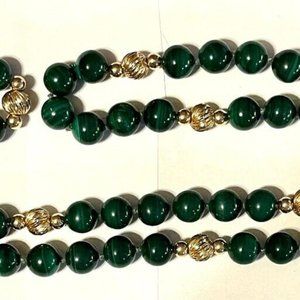 36"+ Strand of 9mm Jade / Jadeite ? Beads with 14k Yellow Gold Beaded Spacers